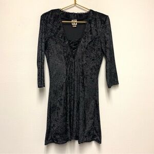 Vintage 90s Zanoni Jalate Crushed Velvet Lace Up Dress Size L Goth Witchy Grunge
